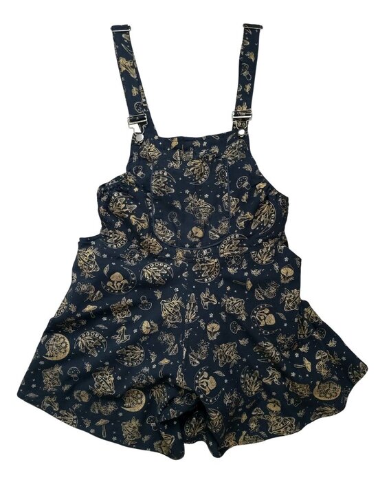 Karma Nepal Crafts Pants - KARMA NEPAL CRAFT Boho Mushroom/Celestial Wide Leg Black & Gold Romper Sz Plus